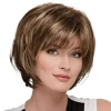 Cross-border foreign trade women's short straight hair, natural and fluffy, side-swept bangs, golden white wig, high-temperature silk synthetic fiber short wig Item Picture